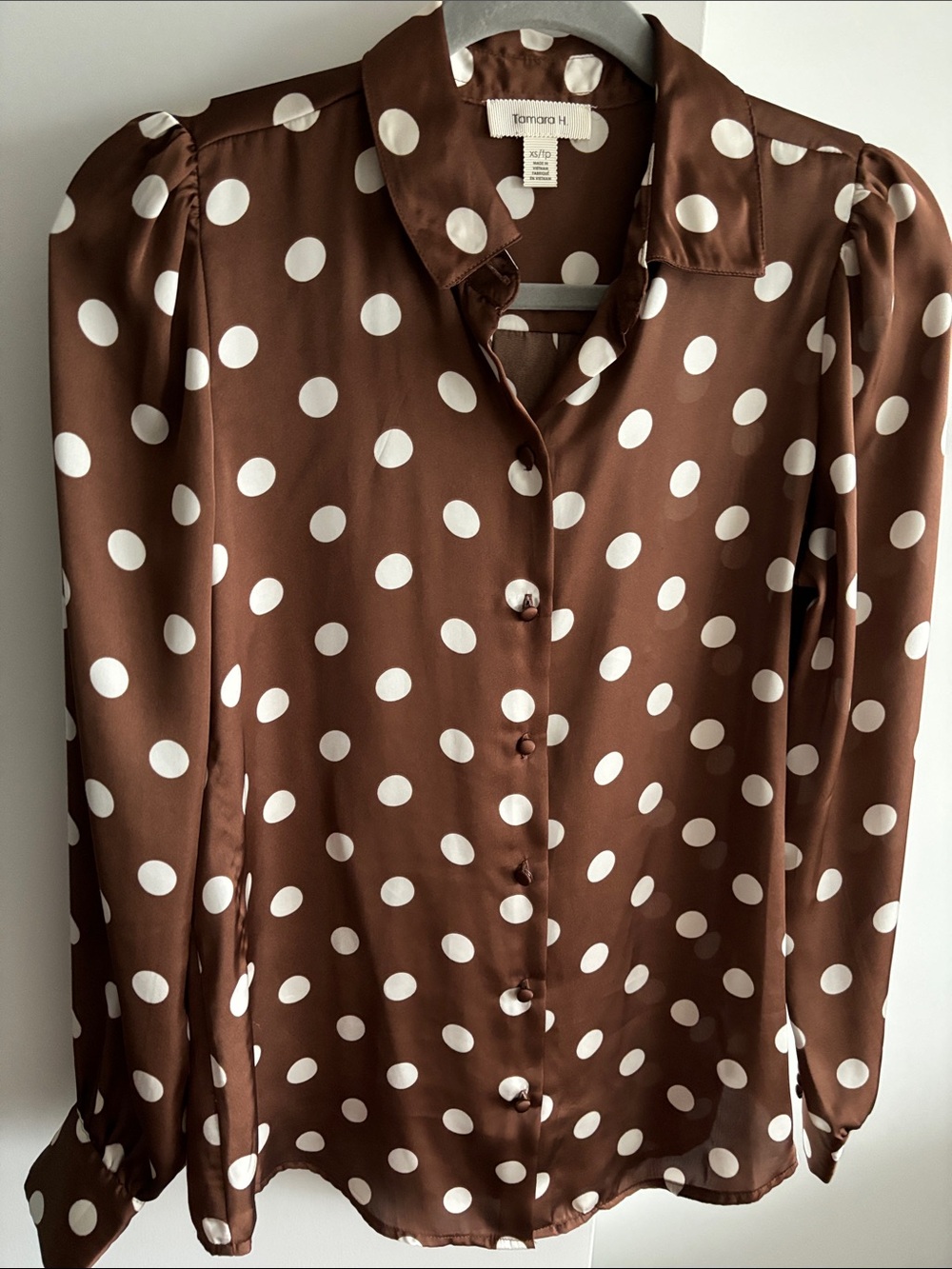 Brown Polka Dot Flowy Button-Up Blouse